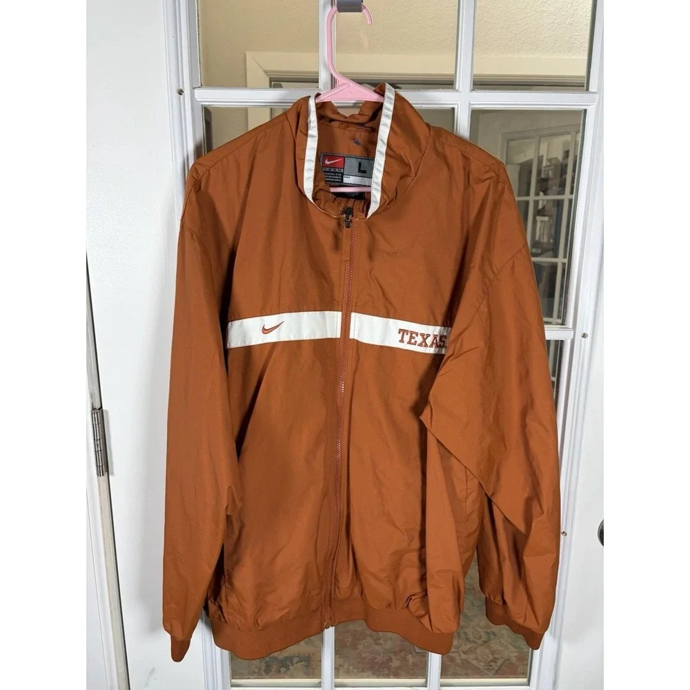 Nike Teams Texas Longhorns Full Zip Windbreaker Jacket Burnt Orange Mens Large